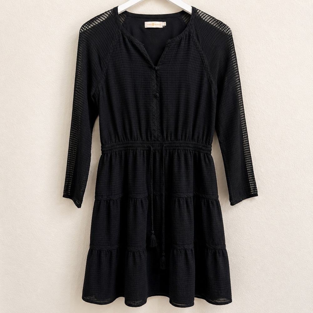 Tory Burch Windowpane Silk Georgette Sheer Mini Dress Size 2 Date night Cocktail